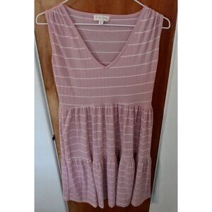 See You Monday Womens Dress Pink White Stripes Babydoll Casual Summer Size Small